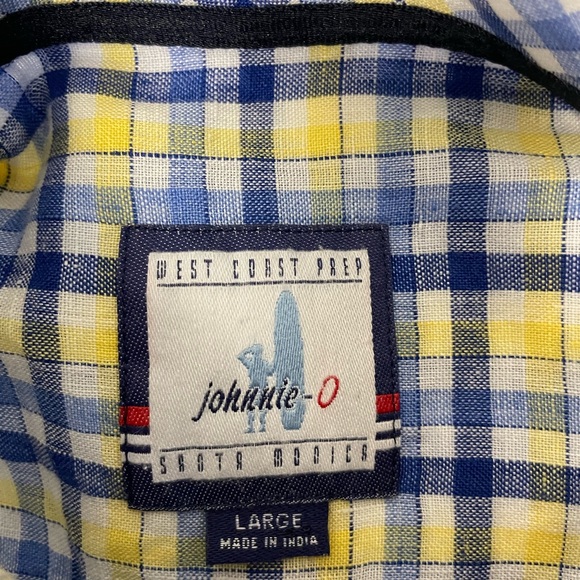 Johnnie-O Check Print Linen Button Down Sport Shirt Size L $158 - Picture 4 of 6